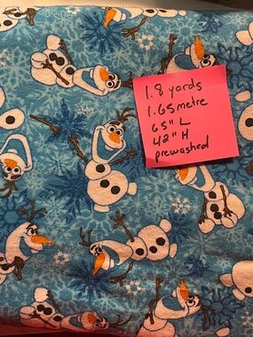 Disney Olaf Frozen Flannel Fabric 1.8 Yards